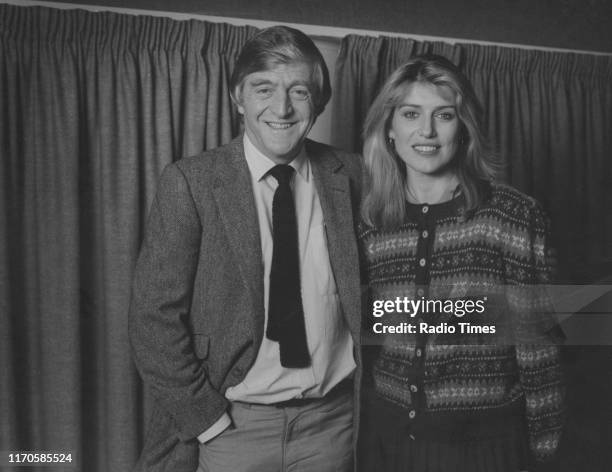 Broadcaster Michael Parkinson and television presenter Selina Scott for the BBC Radio 4 series 'Desert Island Discs', 1986.