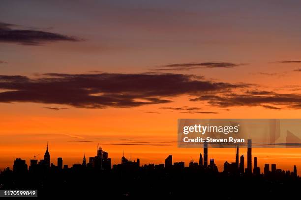 View of the Manhattan skyline as seen from Arthur Ashe Stadium on day two of the 2019 US Open at the USTA Billie Jean King National Tennis Center on...