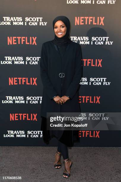 Halima Aden attends the premiere of Netflix's "Travis Scott: Look Mom I Can Fly" at Barker Hangar on August 27, 2019 in Santa Monica, California.