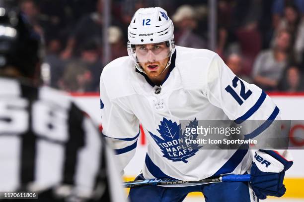 Toronto Maple Leafs center Matt Read waits for a faceoff during the Toronto Maple Leafs versus the Montreal Canadiens preseason game on September 23...