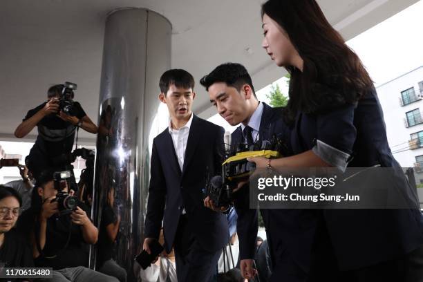 Seungri, formerly a member of South Korean boy band BIGBANG is seen arriving at a police station on August 28, 2019 in Seoul, South Korea. The Seoul...