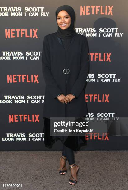 Halima Aden attends the Premiere Of Netflix's "Travis Scott: Look Mom I Can Fly" at Barker Hangar on August 27, 2019 in Santa Monica, California.