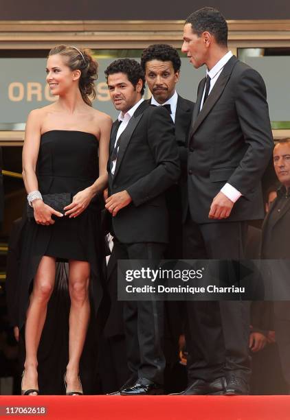 Melissa Theuriau, Jamel Debbouze, Sami Bouajila and Roschdy Zem attend the 'Outside the Law' Premiere at the Palais des Festivals during the 63rd...