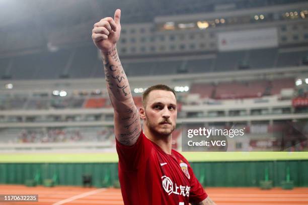 Marko Arnautovic of Shanghai SIPG reacts during the AFC Champions League quarter-final 1st leg match between Shanghai SIPG and Urawa Red Diamonds at...