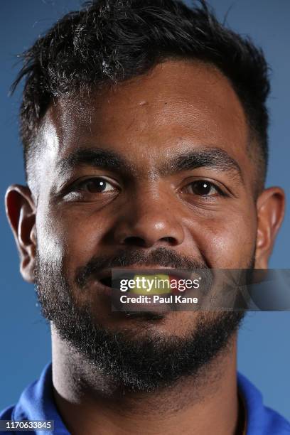 Willie Rioli poses during a West Coast Eagles Media Opportunity at Mineral Resources Park on August 28, 2019 in Perth, Australia.