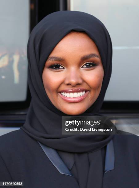 Halima Aden attends the premiere of Netflix's "Travis Scott: Look Mom I Can Fly" at Barker Hangar on August 27, 2019 in Santa Monica, California.