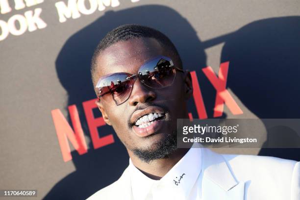 Sheck Wes attends the premiere of Netflix's "Travis Scott: Look Mom I Can Fly" at Barker Hangar on August 27, 2019 in Santa Monica, California.