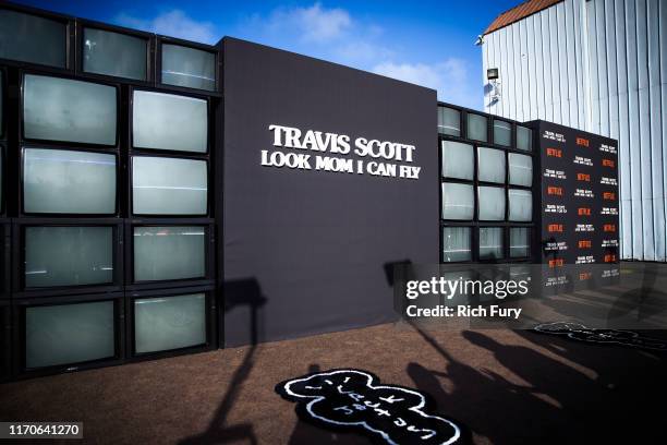 General view of atmosphere is seen at the premiere of Netflix's "Travis Scott: Look Mom I Can Fly" at Barker Hangar on August 27, 2019 in Santa...