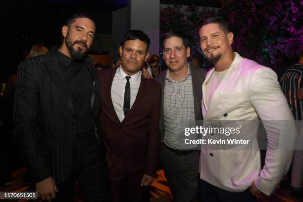 Clayton Cardenas, Elgin James, Eric Schrier and J.D. Pardo pose at the after party for the premiere of FX's "Mayans M.C." Season 2 at the Sunset Room...