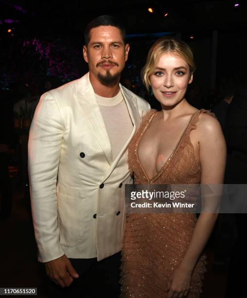 Pardo and Sarah Bolger pose at the after party for the premiere of FX's "Mayans M.C." Season 2 at the Sunset Room on August 27, 2019 in Hollywood,...