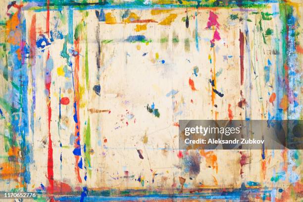 the wooden drawing board is stained and splattered with bright paint. textured background. - vietnam wall stock pictures, royalty-free photos & images