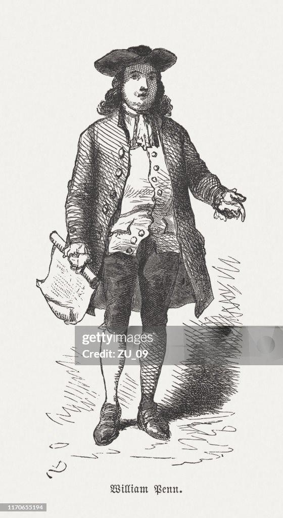 William Penn (1644-1718), English colonial proprietor, wood engraving, published 1876