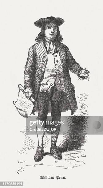 william penn (1644-1718), english colonial proprietor, wood engraving, published 1876 - william penn stock illustrations