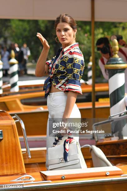 Isabeli Fontana arrives at the 76th Venice Film Festival on August 28, 2019 in Venice, Italy.