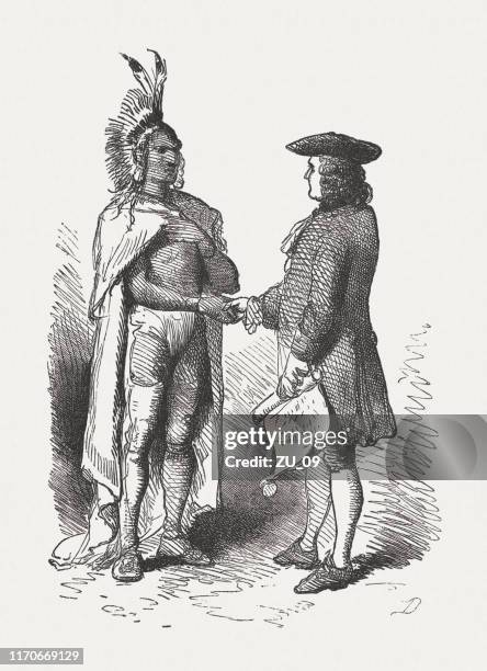 william penn's treaty with the indians, 1682, woodcut, published 1876 - colony stock illustrations