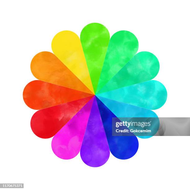 stockillustraties, clipart, cartoons en iconen met handgeschilderde aquarel kleur wiel, rainbow bloem geïsoleerd op witte achtergrond. handgeschilderde aquarel kleur wiel, rainbow bloem geïsoleerd op witte achtergrond. ontwerp element. - calibration