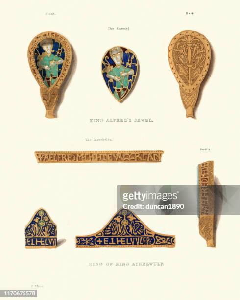 angelsächsischen schatz, könig alfred juwel, ring von könig athelwulf - angelsächsisch stock-grafiken, -clipart, -cartoons und -symbole