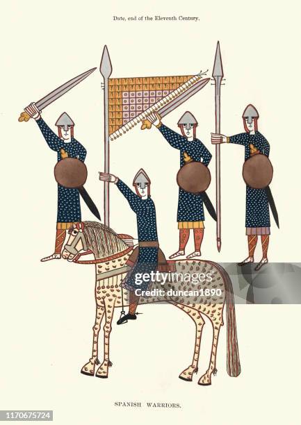 spanish warriros and knights of 11th century - circa 11th century stock illustrations