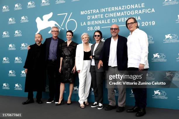 Shinya Tsukamoto, Piers Handling, Stacy Martin, Mary Harron, Jury President Lucrecia Martel, Paolo Virzì and Rodrigo Prieto attend the Jury photocall...