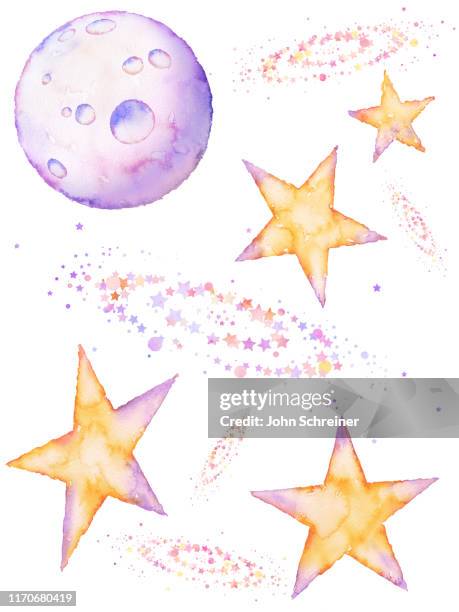 moon stars - watercolor galaxy stock illustrations