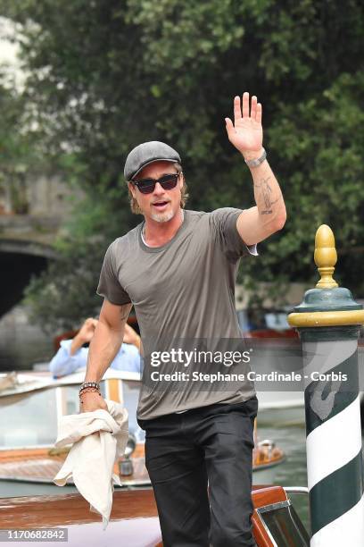 Brad Pitt is seen arriving at the 76th Venice Film Festival on August 28, 2019 in Venice, Italy.