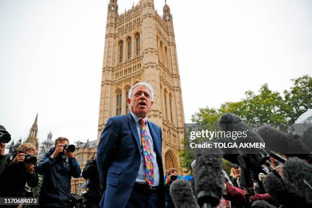 Speaker of the House of Commons John Bercow speaks to the media outside the Houses of Parliament in central London on September 24, 2019 after the...