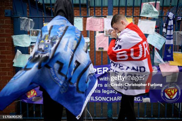 Fans gather outside Gigg Lane Stadium the home of Bury Football Club who have been expelled from the English Football League on August 28, 2019 in...