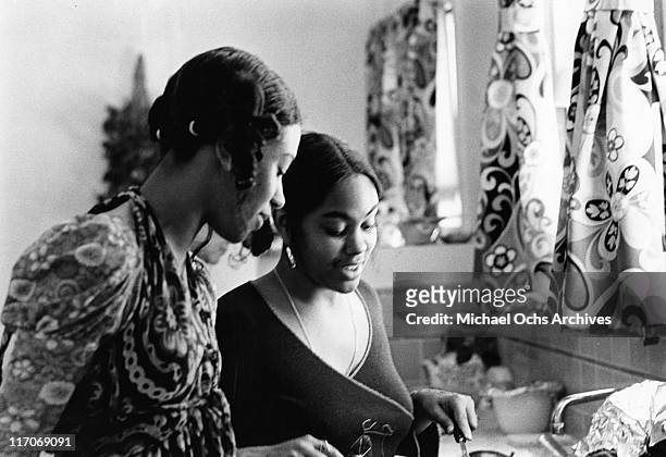 Olympia Sylvers and Charmaine Sylvers of the R and B group The Sylvers in the kitchen of their home on June 29, 1972 in Los Angeles, California.
