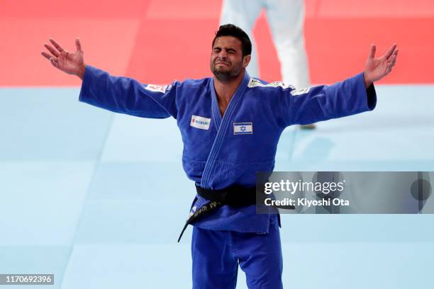Sagi Muki of Israel celebrates the victory over Matthias Casse of Belgium in the Men's -81 kg final on day four of the World Judo Championships at...