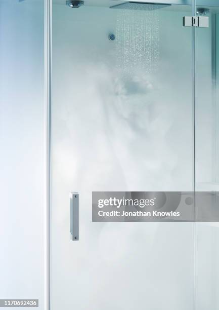 steam female in shower - sliding door stock pictures, royalty-free photos & images