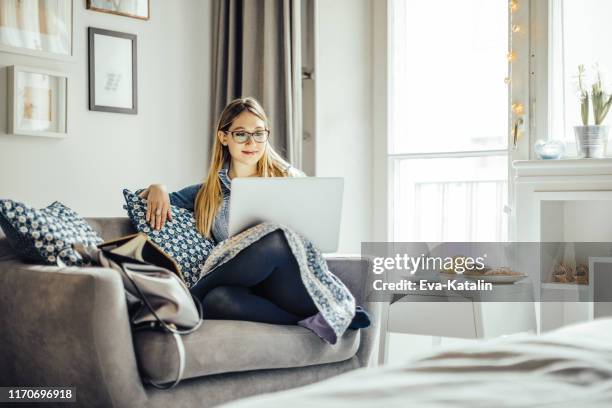 young woman at home - teleworking hipster stock pictures, royalty-free photos & images