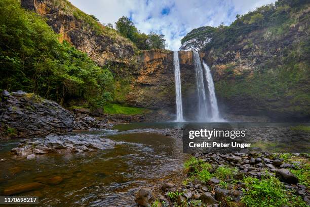 wailua waterfall,kauai,hawaii,usa - river rock stock pictures, royalty-free photos & images