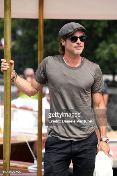 Brad Pitt arrives at the 76th Venice Film Festival on August 28, 2019 in Venice, Italy.