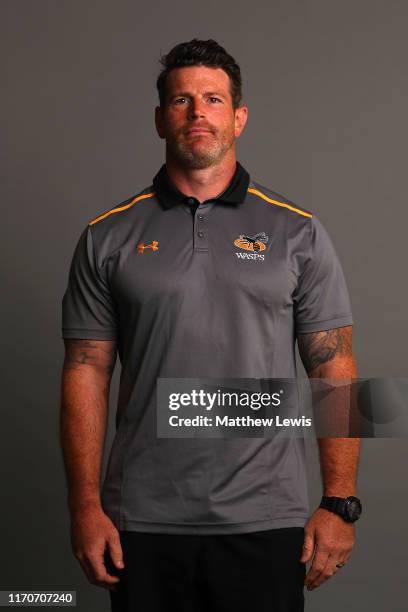 Andy Titterrell of Wasps poses for a portrait during the Wasps squad photocall for the 2019-2020 Gallagher Premiership Rugby season at The Ricoh...