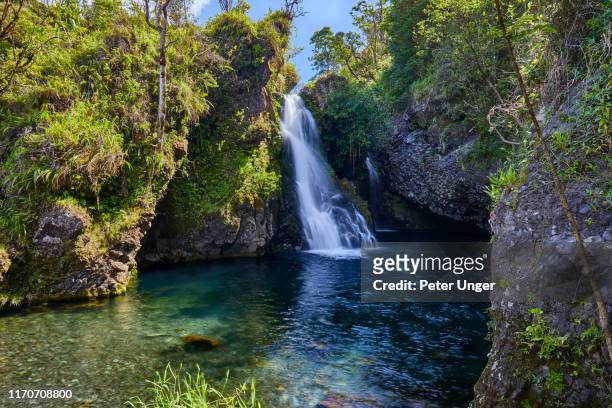 hanawi falls,road to hana,hana,maui,hawaii,usa - water fall hawaii - fotografias e filmes do acervo