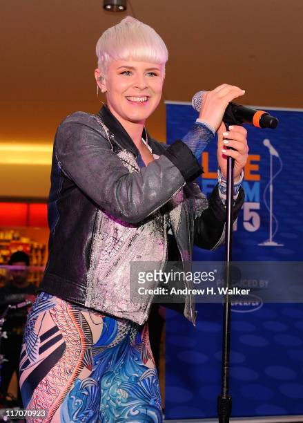 Robyn performs during JetBlue's Live From T5 concert series at Terminal 5 at JFK Airport on June 20, 2011 in New York City.