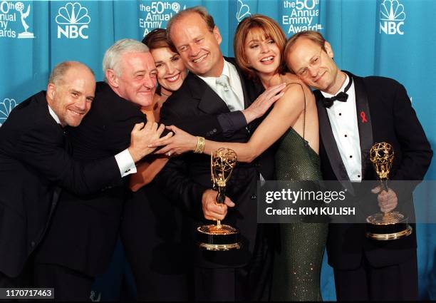 The cast of the television situation comedy "Frasier" pose with their Emmy for Outstanding Comedy Series at the 50th Annual Primetime Emmy Awards in...