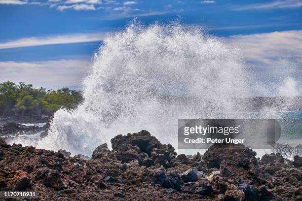 blow hole at lava fields_kings trail,maui,hawaii,usa - volcanic rock stock pictures, royalty-free photos & images