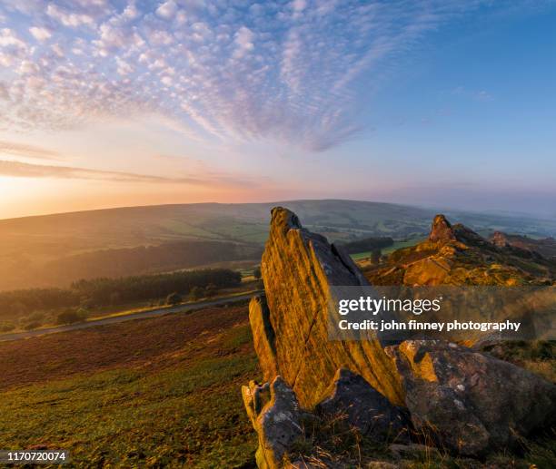 ramshaw rocks sunrise, located between buxton and leek in the peak district national park. uk. - leek stock pictures, royalty-free photos & images