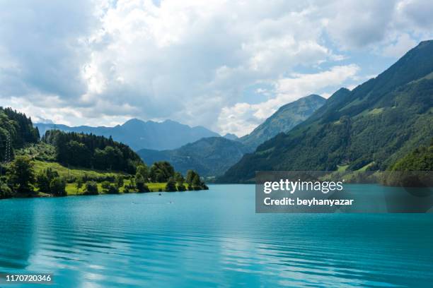 seenflügger des vierwaldstättersees, burglen-stadt im kanton nidwalden, schweiz - lake stock-fotos und bilder