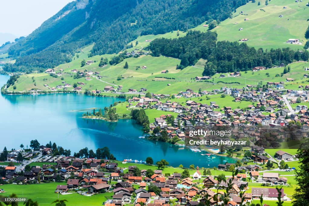 Lakescape of Lake Lucerne, Burglen Town in nidwalden canton, Switzerland