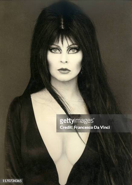 Actress Elvira poses for a portrait at the Design Center circa 1985 in Los Angeles, California.