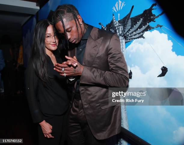 Lisa Nishimura and Travis Scott attend the after party for the premiere of Netflix's "Travis Scott: Look Mom I Can Fly" on August 27, 2019 in Santa...