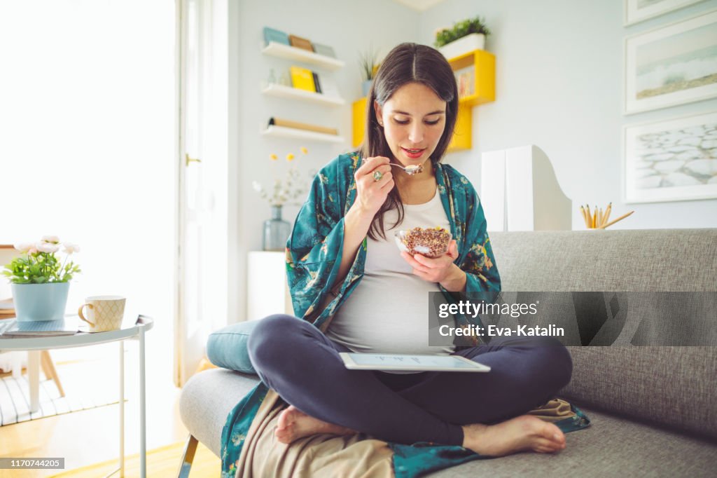 Having breakfast at home