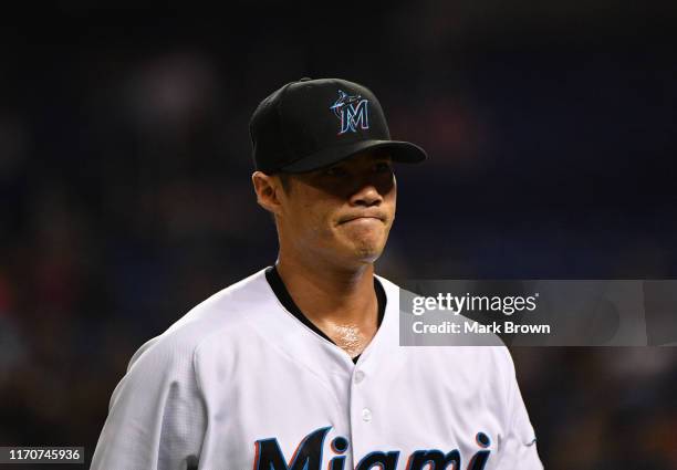 Wei-Yin Chen of the Miami Marlins in action against the Los Angeles Dodgers at Marlins Park on August 13, 2019 in Miami, Florida.