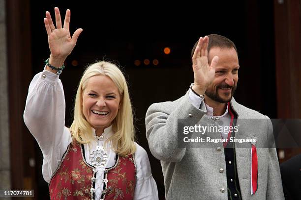 Princess Mette-Marit of Norway and Prince Haakon of Norway attend the Children's Parade during Norwegian National Day on May 17, 2011 in Asker,...