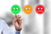 Customer survey feedback, a customer rating with happy icon