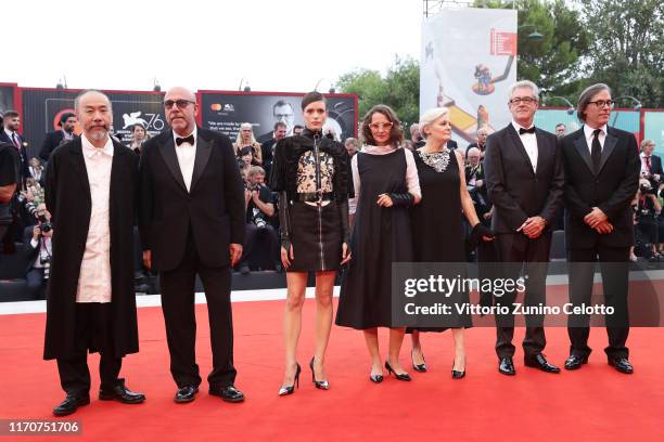 Shinya Tsukamoto, Piers Handling, Stacy Martin, Mary Harron, Jury President Lucrecia Martel, Paolo Virzì and Rodrigo Prieto attend the Jury photocall...