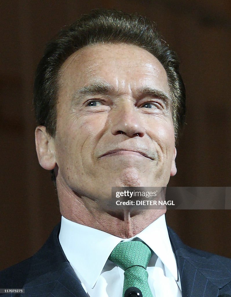 Former California Governor Arnold Schwarzenegger delivers a keynote
