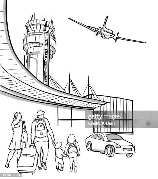 family arriving at airport - sister stock illustrations
